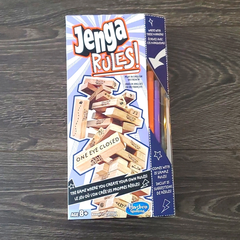 JENGA RULES! Hasbro Gaming - Brand New - Markers included - Games